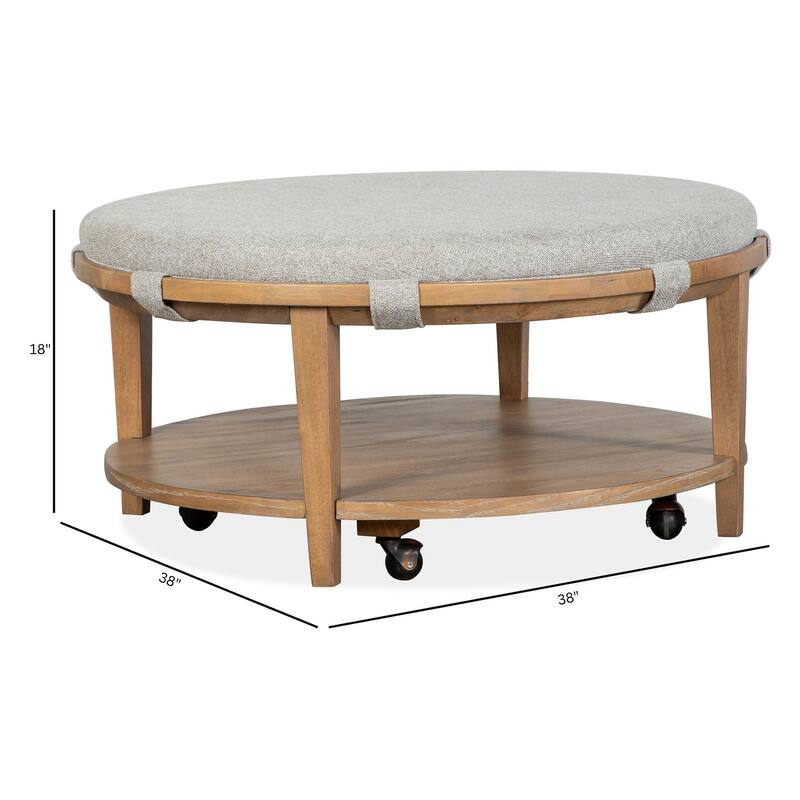 Magnussen Home Lindon Belgian Wheat Grey Round Cocktail Table With Casters - 38''W x 38''D x 18''H