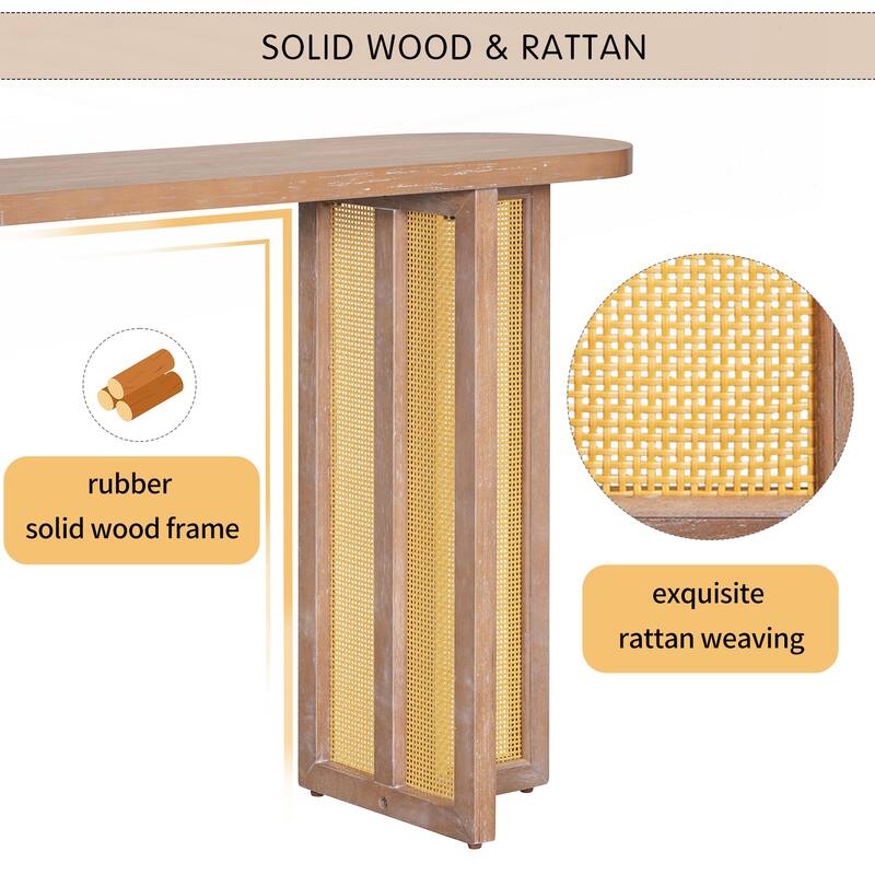 Farmhouse Rattan Console Table Entryway Table