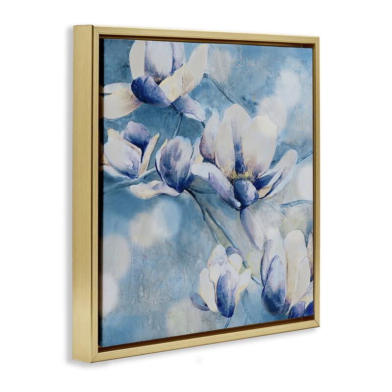 Stupell Blue Flowers & Bokeh Framed Floater Canvas Wall Art Design By Carol Robinson