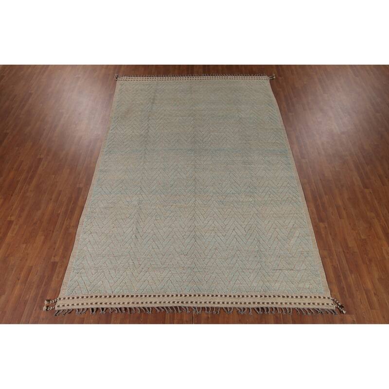 All-Over Chevron Moroccan Modern Area Rug Hand-Knotted Wool Carpet - 8'8"x 13'1"