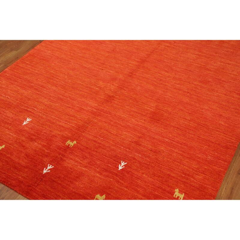 Hand Knotted Oriental 100% Wool Carpet Tribal Animal Pictorial Oranges & Rust Gabbeh Area Rug - 6' 6'' X 4' 6''