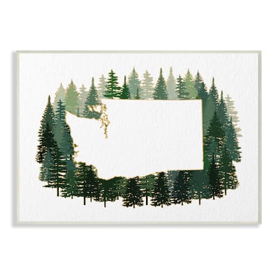 Stupell Industries Washington State Outline Pine Trees Green Forest Wood Wall Art