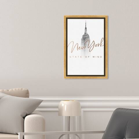 Oliver Gal 'New York State of Mind Rose Gold' Cities and Skylines Wall Art Framed Canvas Print - Pink, White