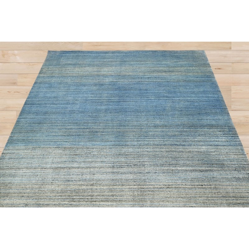 Hand Knotted Gray, Blue Wool Tibetan Modern Oriental Area Rug