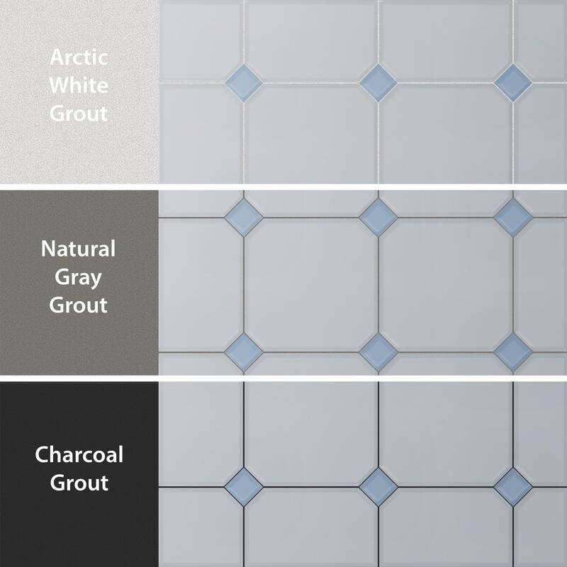 Merola Tile Vaudeville Octagon Humo with Taco Azzuro 7-7/8" x 7-7/8" Porcelain Floor and Wall Tile
