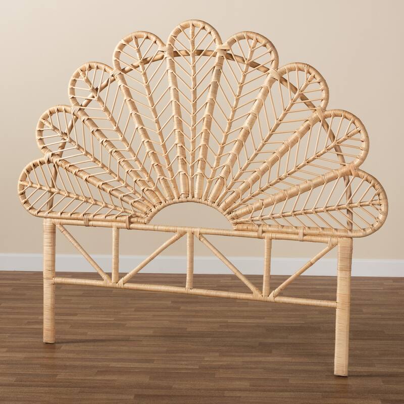 Variel Bohemian Natural Brown Rattan Standalone Headboard in Queen