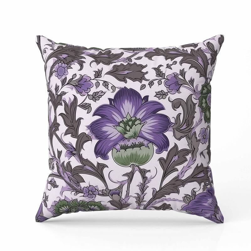 Mughal Era Garden Treasures Faux Suede Reversible Throw Pillow Grey and Lavender