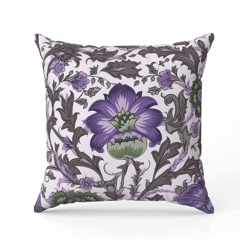 Mughal Era Garden Treasures Indoor/Outdoor Reversible Throw Pillow Grey and Lavender