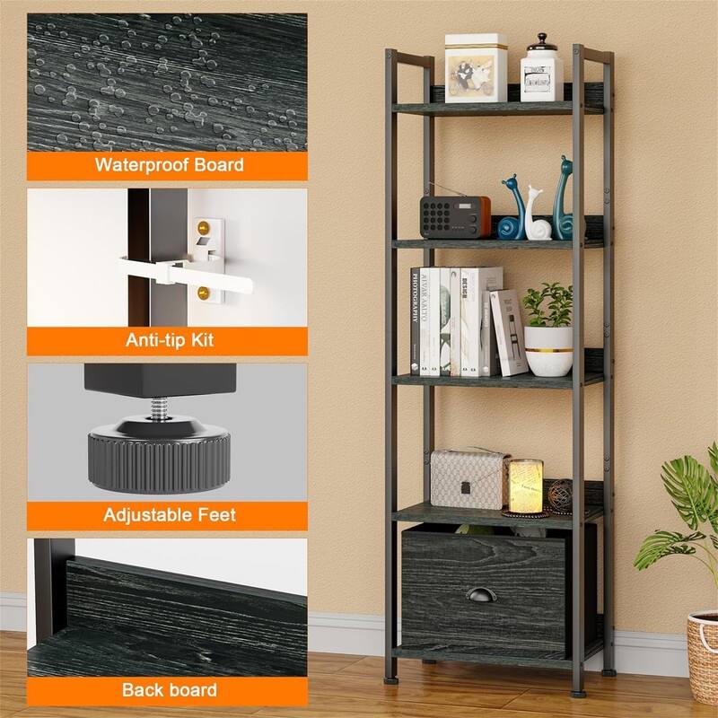 5 Tier Bookshelf with Drawer