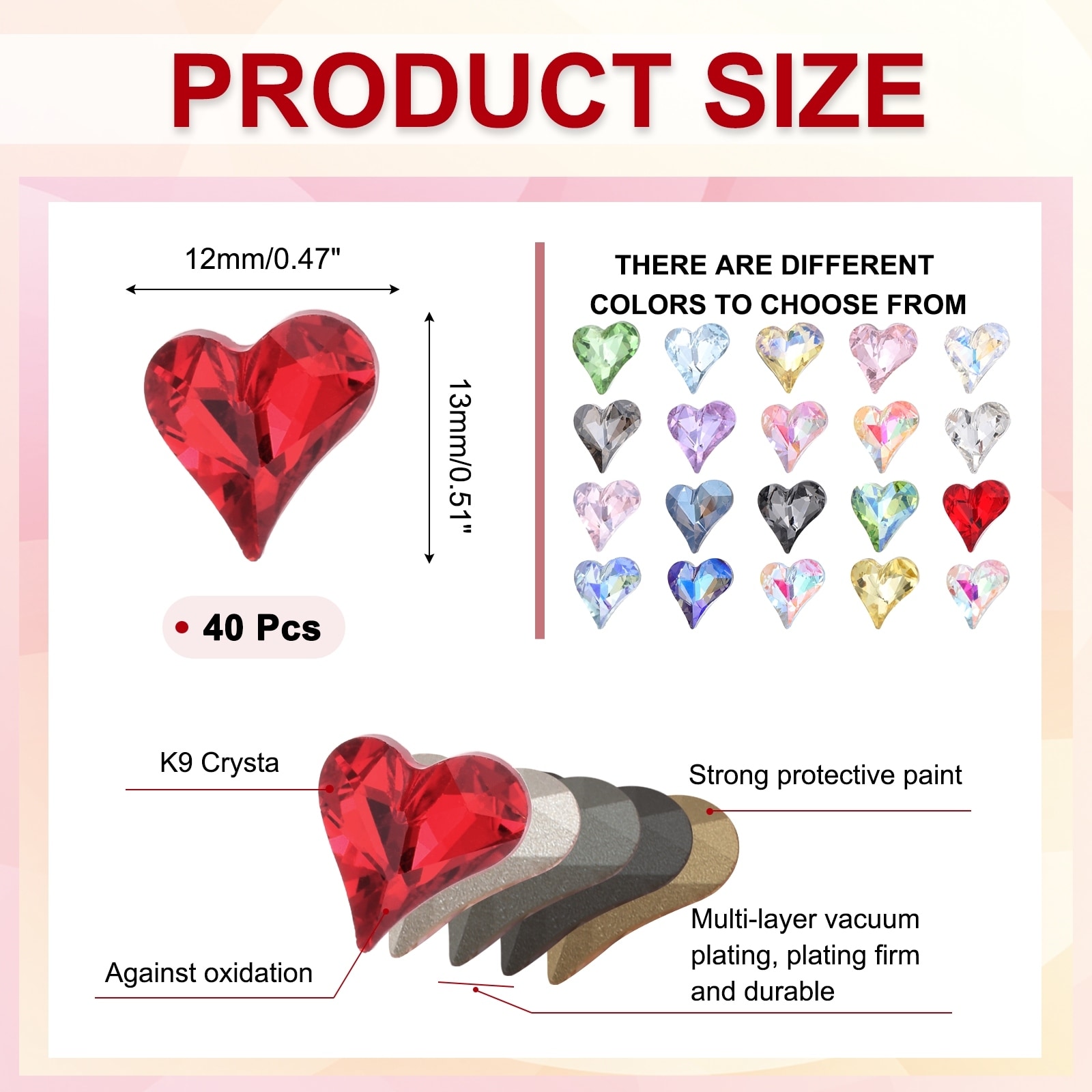 3D Heart Nail Rhinestones K9 Glass Crystal Rhinestones Pointed Back Crooked Heart Gems for DIY Decoration Craft