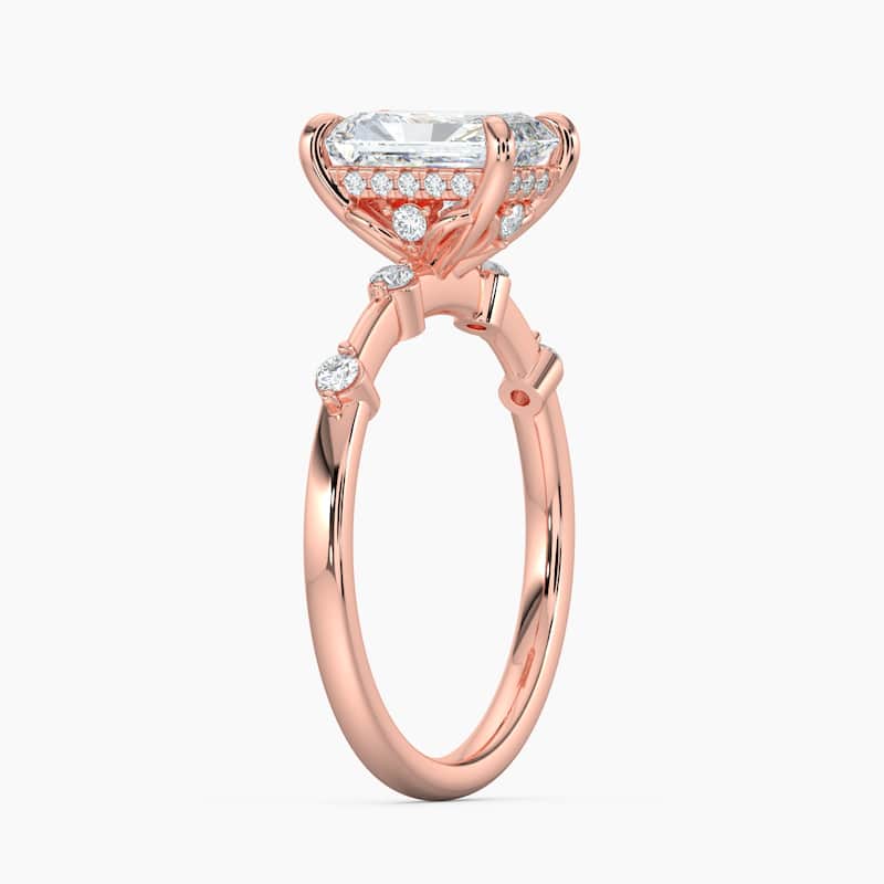 Auriya 14k Gold Petite Diamond Station Radiant Lab Grown Hidden Halo Engagement Ring 1.00 to 5.00 ct. tw.(F-G, VS)