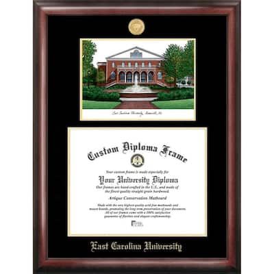 East Carolina University 10.75w x 8.25h Gold Embossed Diploma Frame with Campus Images Lithograph