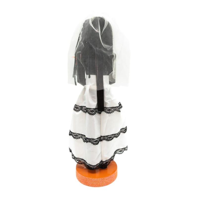 HomeRoots 14" Black And White Fabric And Solid Wood Halloween Woman Nutcracker - 5.00 in. x 14.00 in. x 5.00 in.