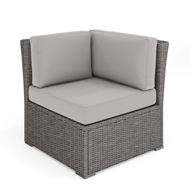 Martha Stewart Outdoor Modular Rattan Wicker Patio Sectional Sofa Corner Seat - 32"W x 32"D x 30"H - Gray Cushions/Gray Frame