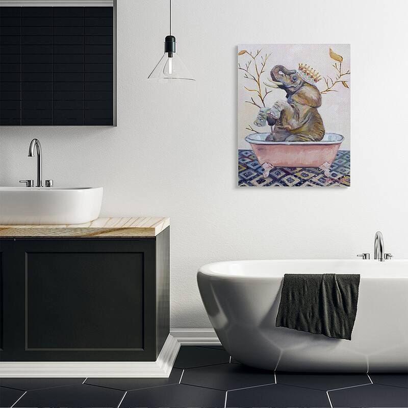 Stupell Regal Safari Elephant with Pink Bath Tub Canvas Wall Art Design By Karen Weber Fine Art