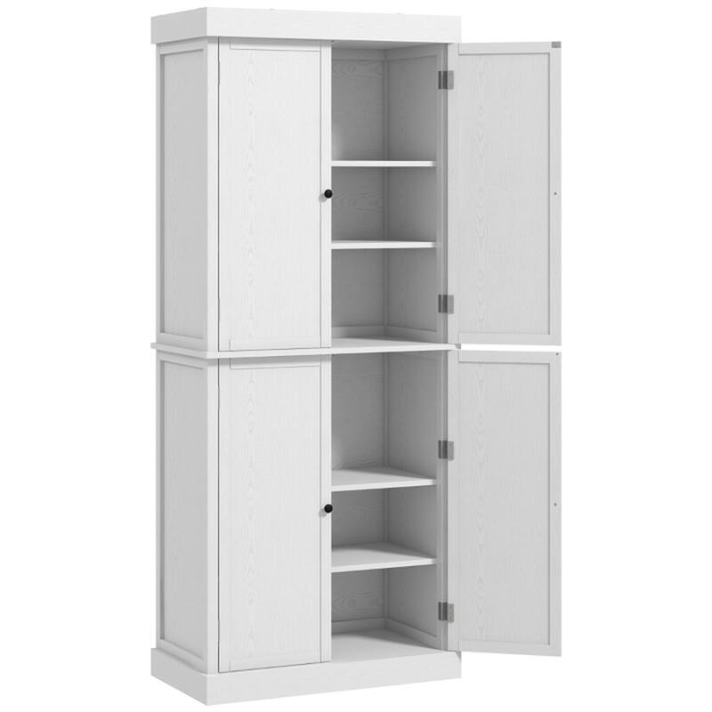 6 Tier Storage Cabinet with Adjustable Shelves Shaker Style Doors Anti Tipping Durable MDF for Kitchen and Home - White