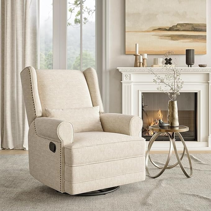 Swivel Recliner Chair with Extra Large Footrest, Grey - Beige