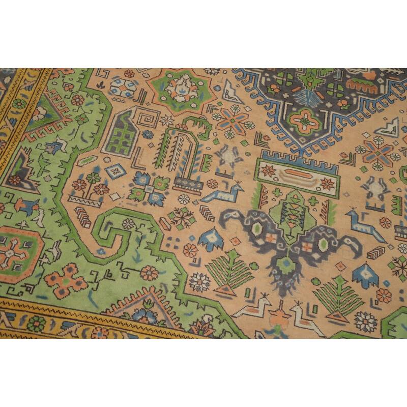 Hand Knotted Oriental 100% Wool Carpet Traditional Floral Peach Tabriz Area Rug - 11' 0'' X 8' 2''