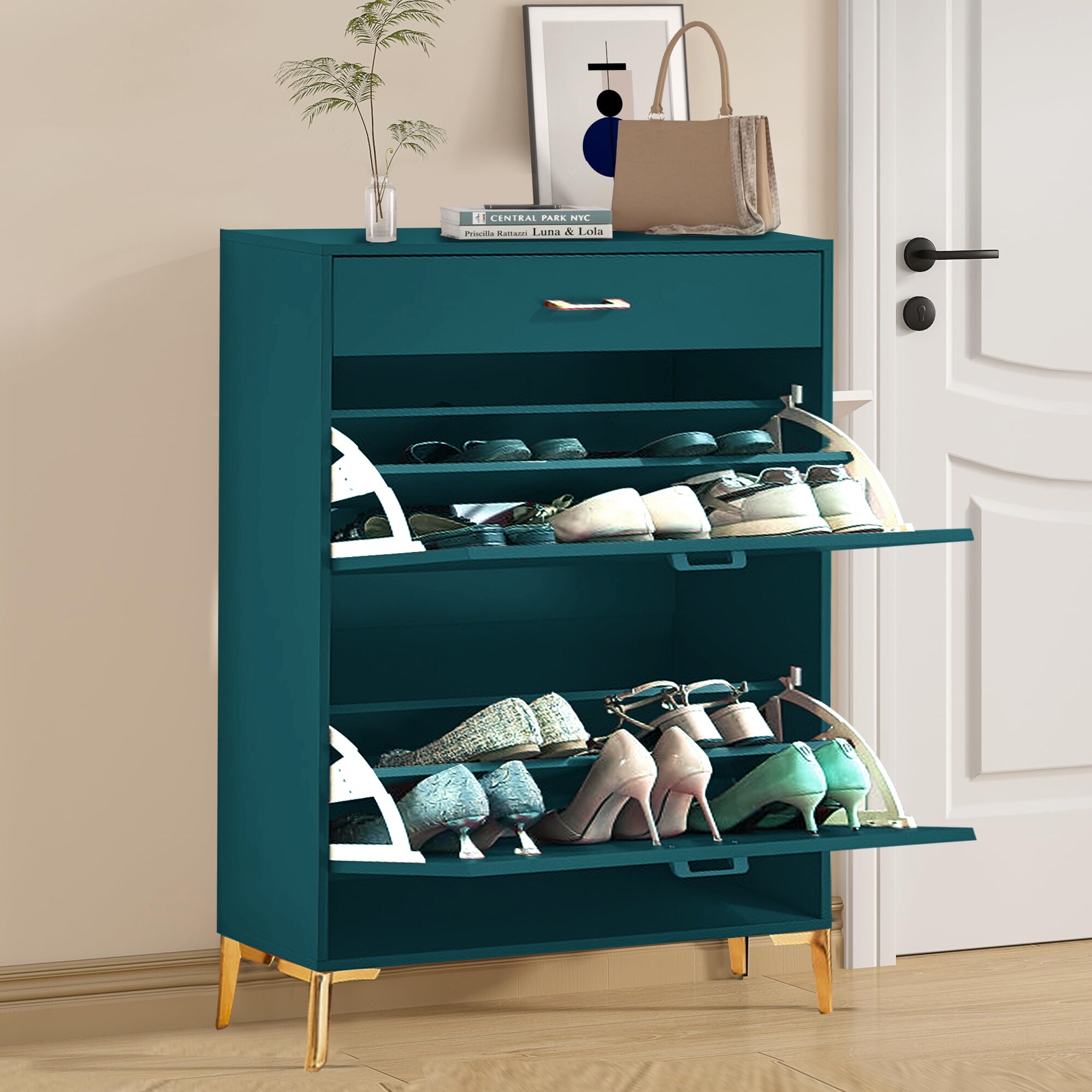 Freestanding Shoe Cabinet for Entryway, with 2 Flip Doors and