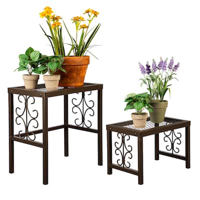 12" Decorative Metal Plant Stand, Set of 2