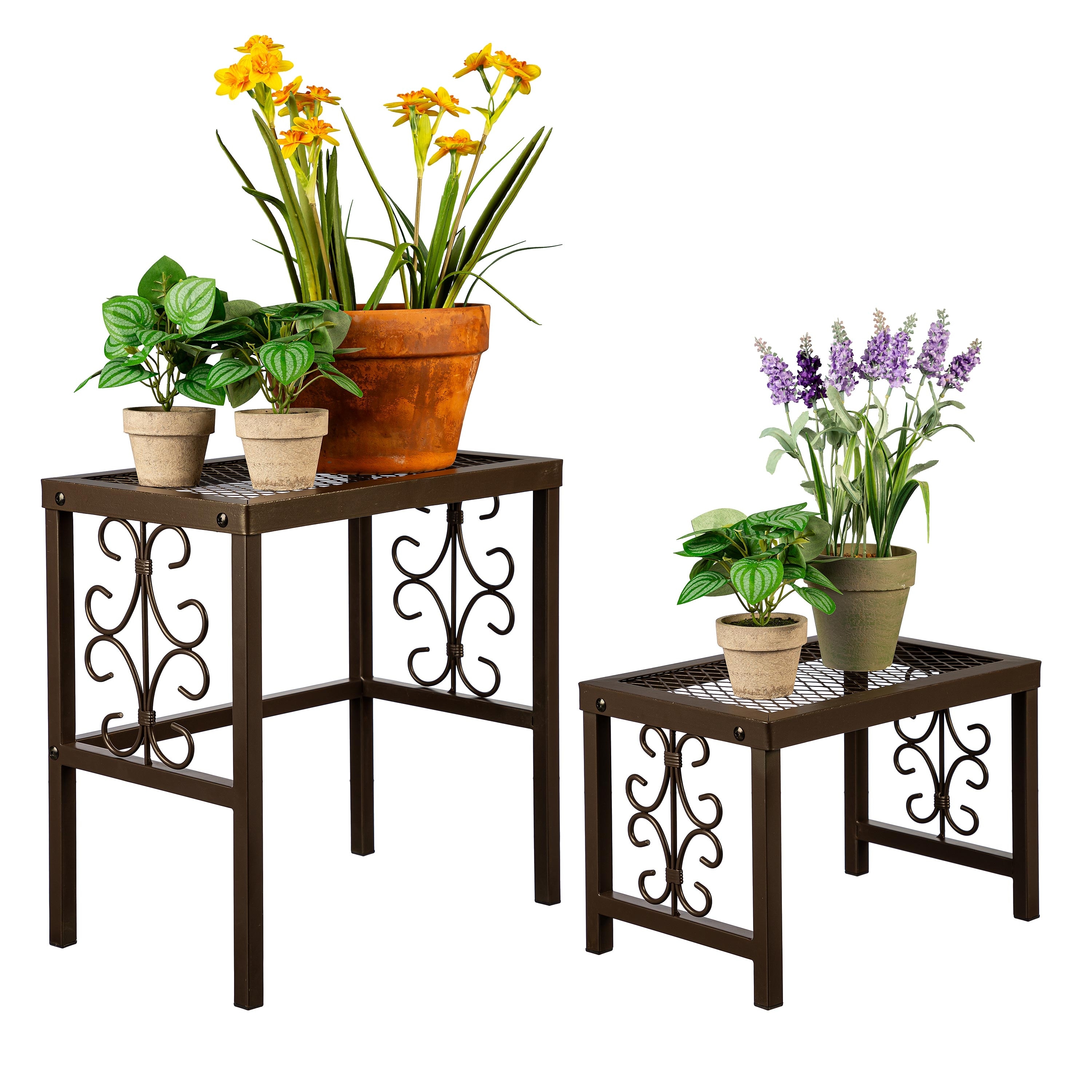 12" Decorative Metal Plant Stand, Set of 2