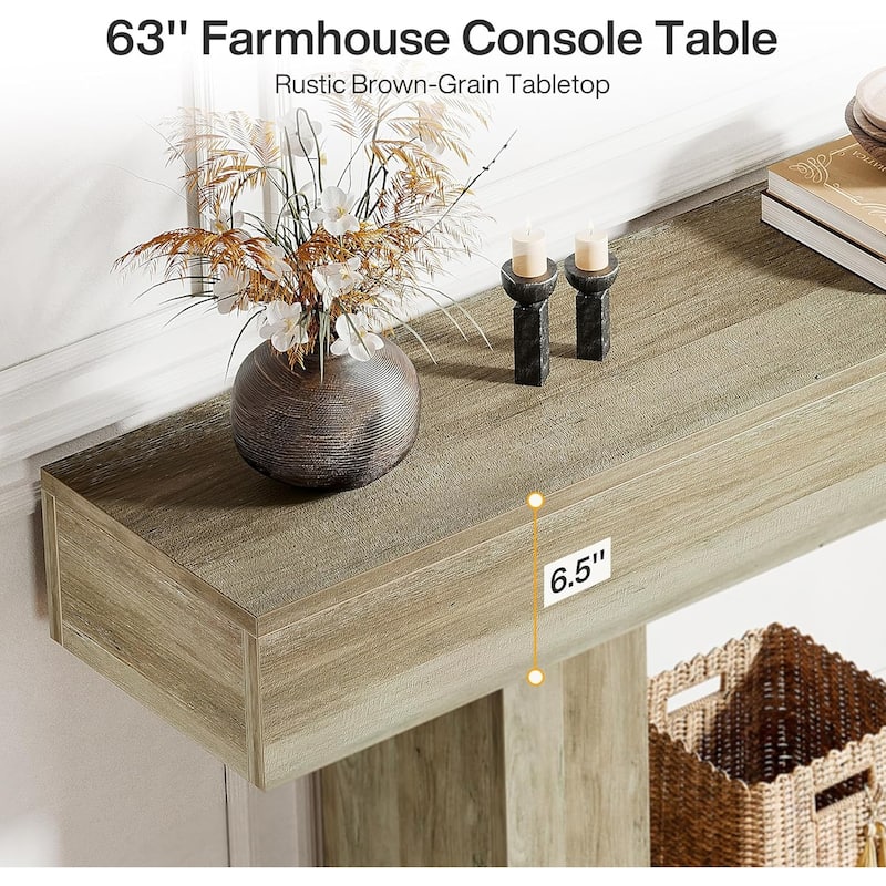 Farmhouse 2 Tiers Console Table Entryway Table with U-Shaped Base