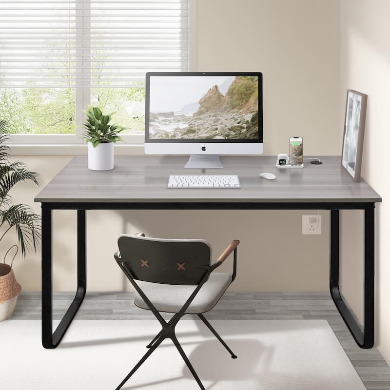 Modern Black Meatal Computer Office Desk Personal With Storage shelves - Grey