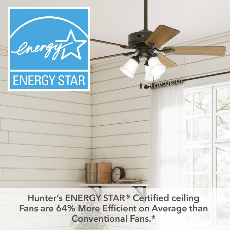 Hunter 44" Swanson Ceiling Fan with LED Light Kit & Pull Chain - Casual Traditional - 4 Speed DC Motor - ENERGY STAR!
