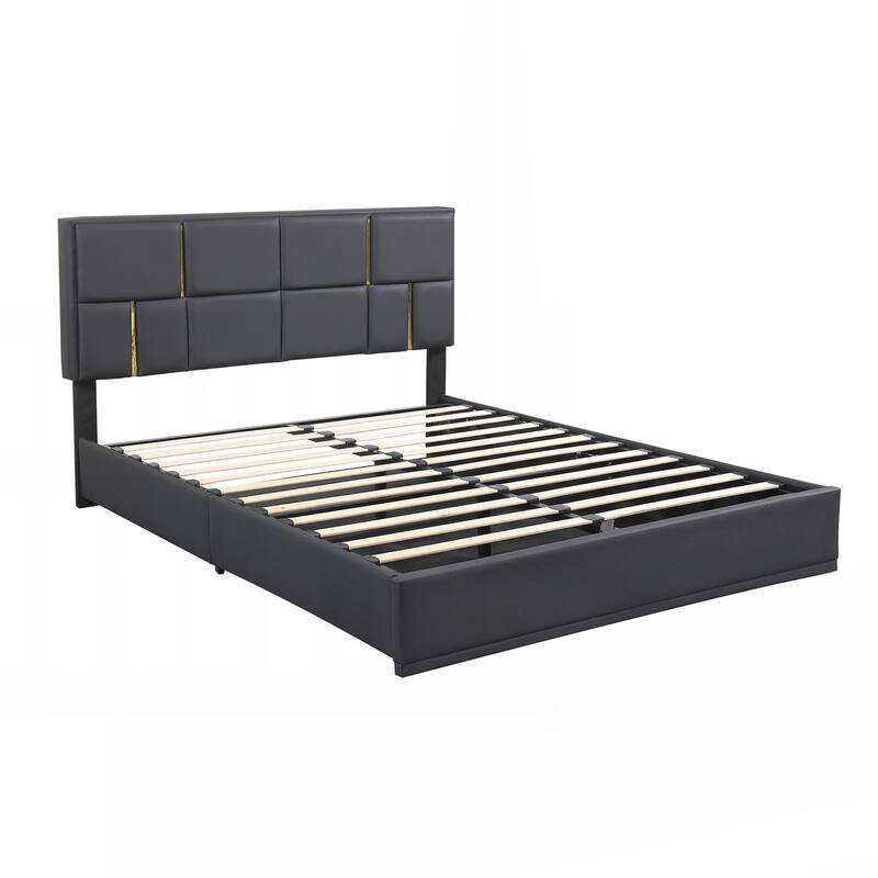 Queen Size Upholstered Platform Bed with Hydraulic Storage System