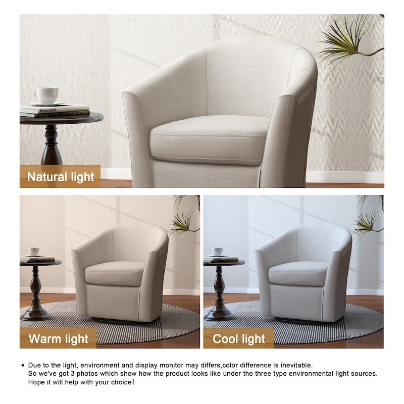 Linen Armchair Swivel Barrel Accent Chairs for Living Room