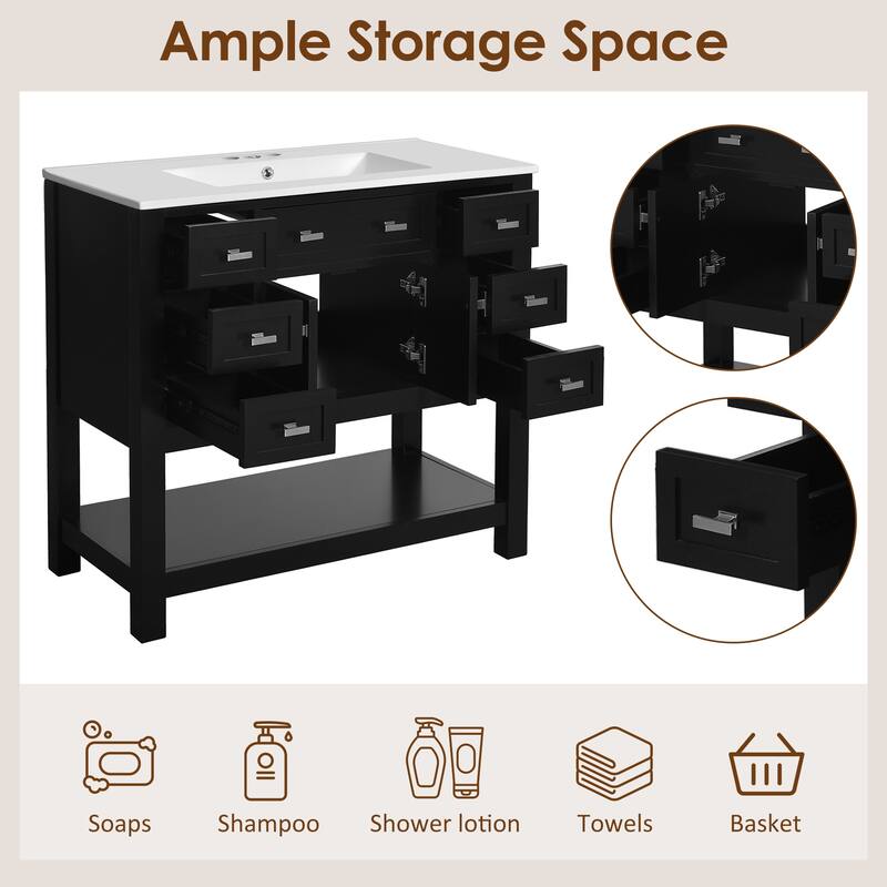 36'' Bathroom Vanity With Top Sink,Modern Bathroom Storage Cabinet With 2 Soft Closing Doors And 6 Drawers,Single Sink