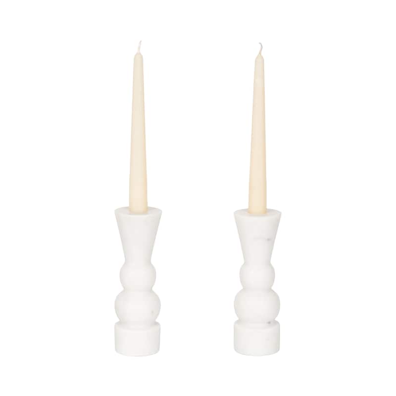Kate and Laurel Maleea 2pc Marble Candle Holder - 3x3x7 - 3x3x7 - White