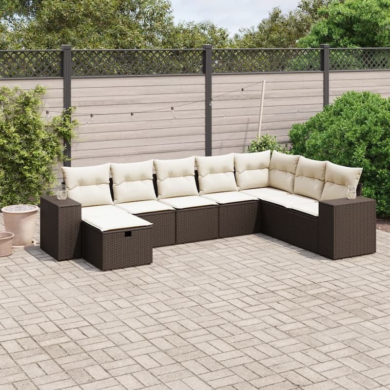 vidaXL Garden Sofa Set - Brown and cream Large 27.2 x 122 x 78.7
