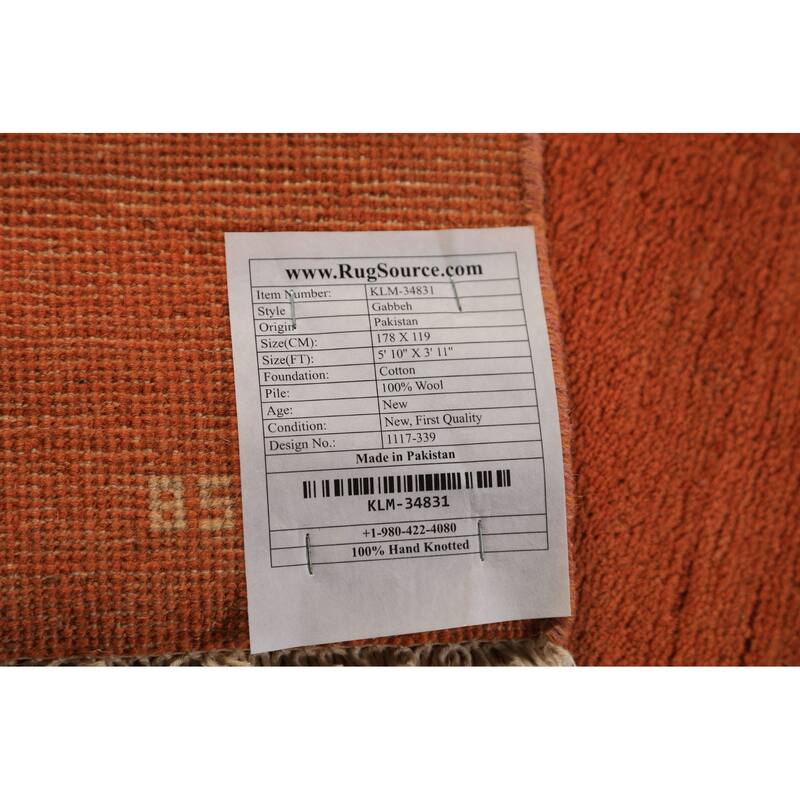 Orange Gabbeh Modern Rug Handmade Oriental Wool Carpet - 3'11" x 5'10"
