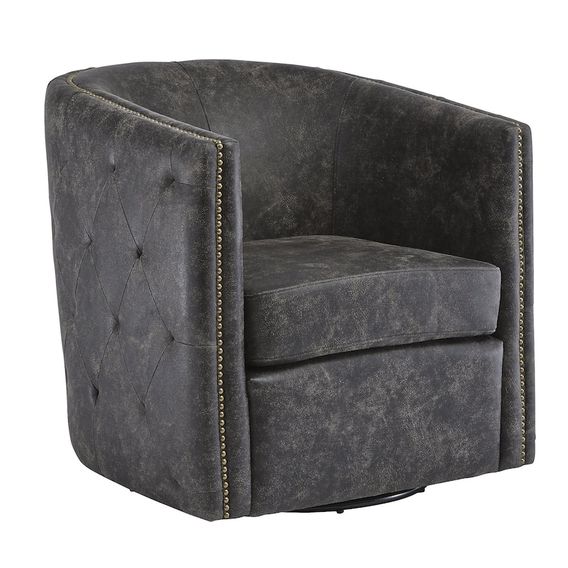 Brentlow Distressed Black Swivel Chair - 28.75" W x 31" D x 31.5" H