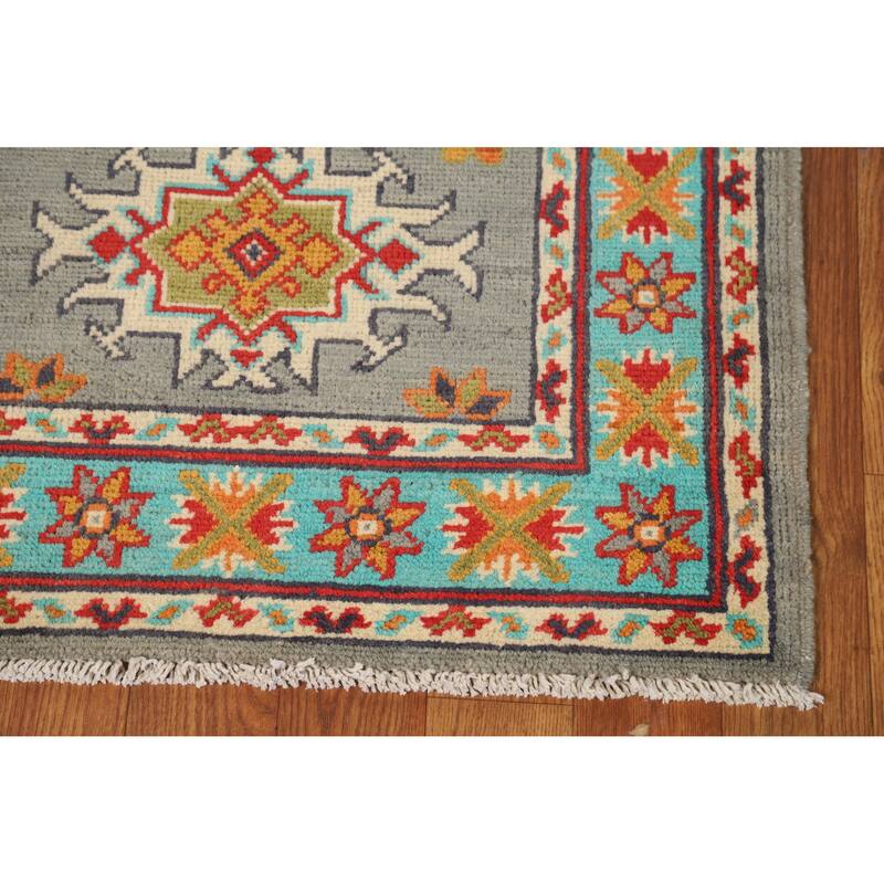 Gray Turquoise Kazak Oriental Foyer Rug Hand-Knotted Wool Carpet - 2'0"x 3'0"