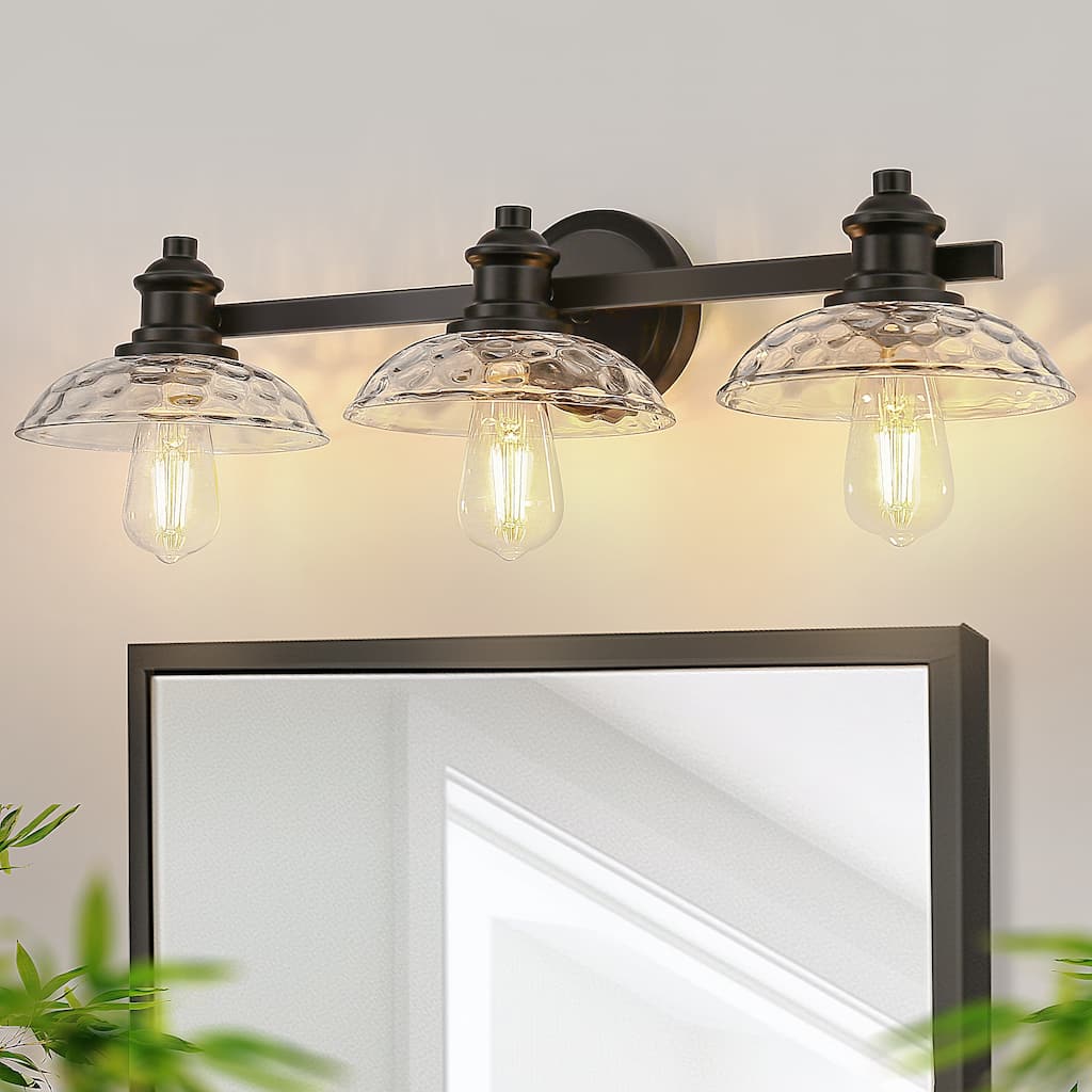 YANSUN 25 in. 3-Light Black Metal Vanity Light Fixtures for Bathroom with Elegant Glass Shades - OA-JQ30501CBL-3A**