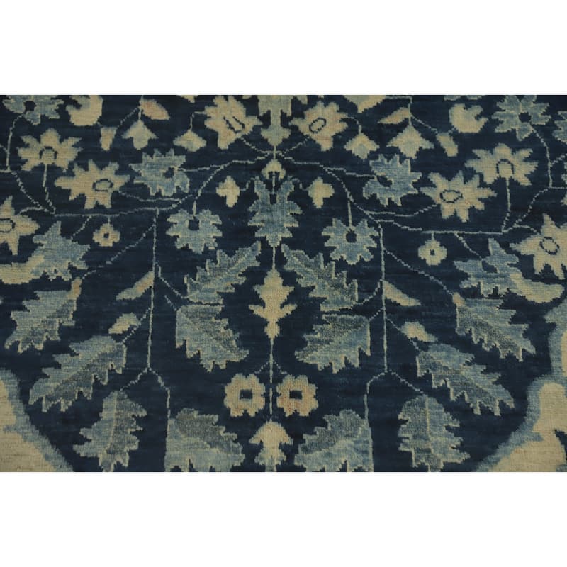 Hand Knotted Oriental 100% Wool Carpet Transitional Floral Navy Blue & Blues Oushak Area Rug - 12' 3'' X 9' 0''