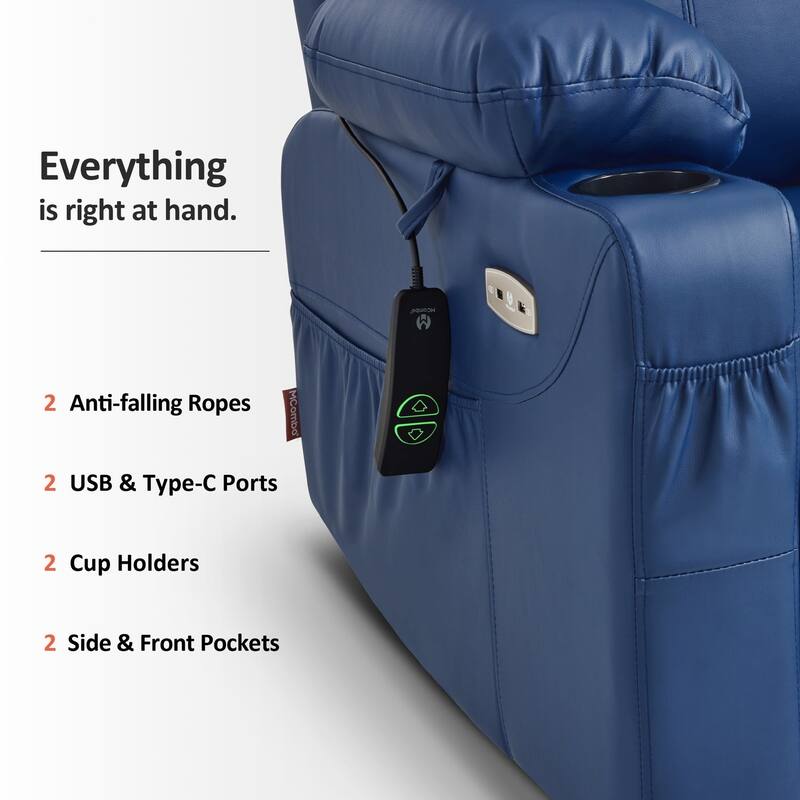 MCombo Electric Power Lift Recliner Chair Sofa with Massage and Heat, 3 Positions, USB Ports, Faux Leather 7040