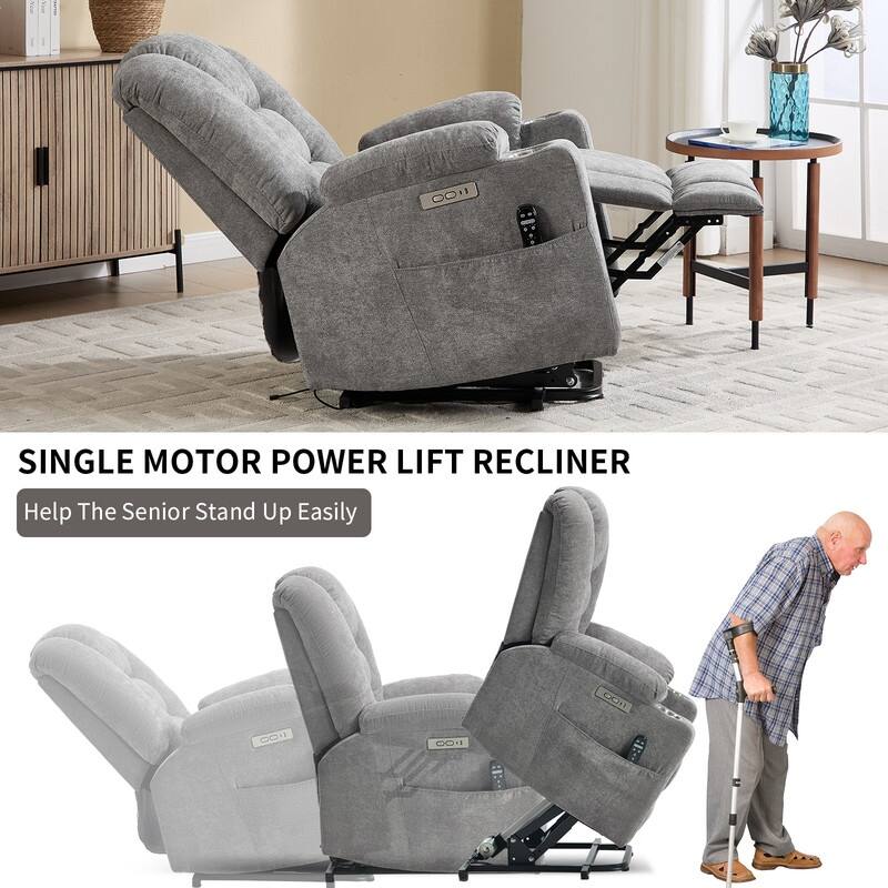 Large Power Lift Recliner with Massage & Heat - Heavy Duty Wide Recliner Chair for Elderly, USB/Type-C Charging, Cup Holders