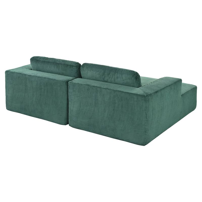 Oversized Double Chaise Lounge Sofa, Comfy Full-Compressed Sleeper Sofa Bed, Corduroy Upholstered Sofa Bed with 2 Pillows