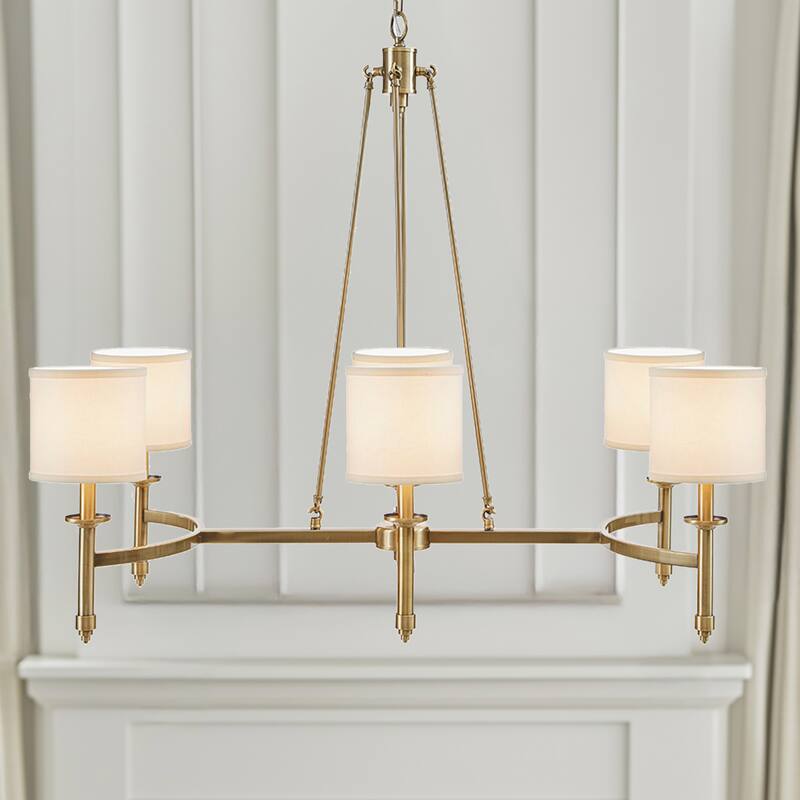 Madison Park Signature Elegenza 6-light Chandelier with Fabric Drum Shades - Antique Gold