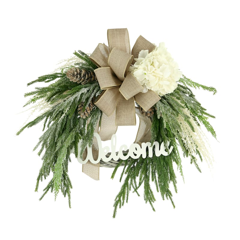 30" Evergreen "Welcome" Christmas Holiday Wreath