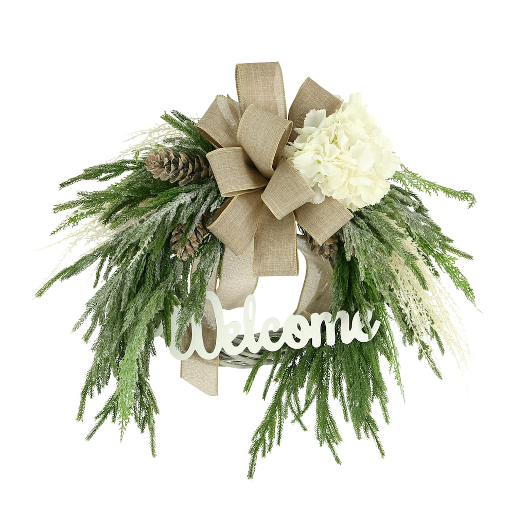 30" Evergreen "Welcome" Christmas Holiday Wreath