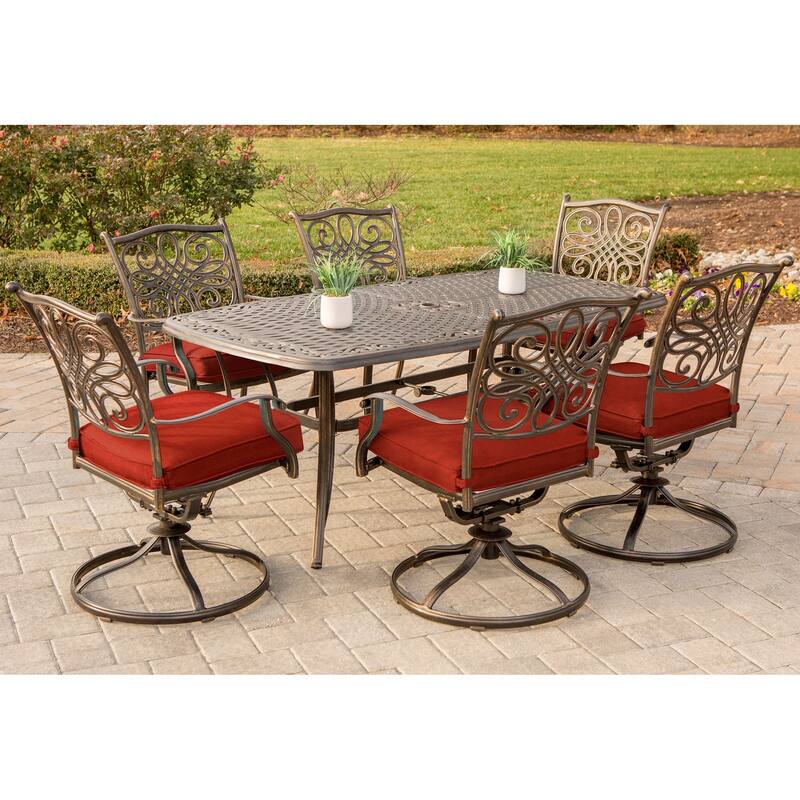 Hanover Traditions 7-Piece Dining Set in Red with 72 x 38 in. Cast-top Table