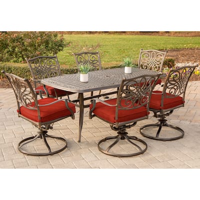 Hanover Traditions 7-Piece Dining Set in Red with 72 x 38 in. Cast-top Table