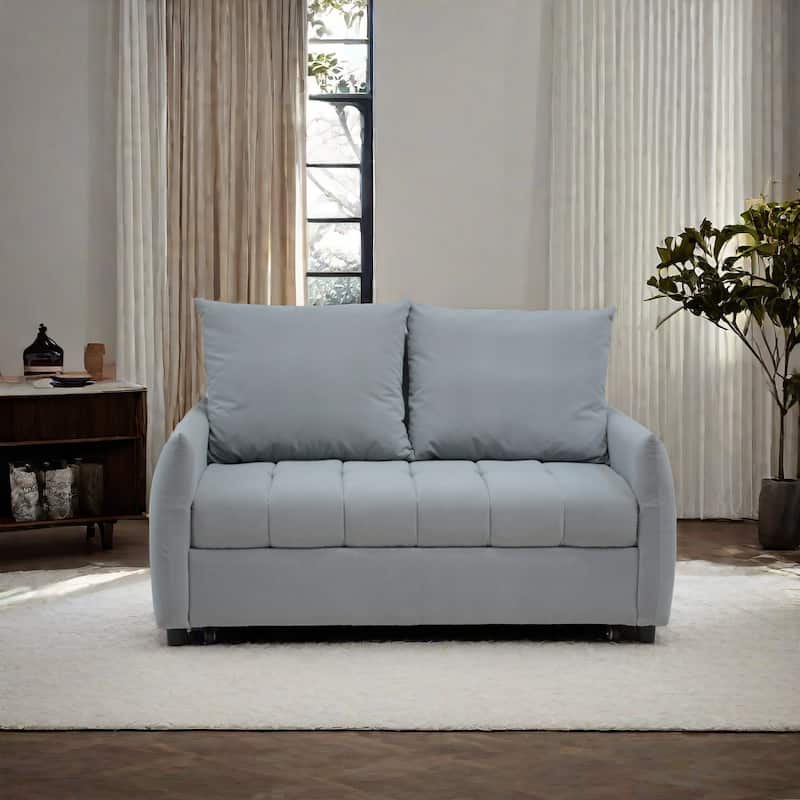 3 in 1 Sleeper Sofa Bed, Light Blue Fabric, 57x35x36 inches