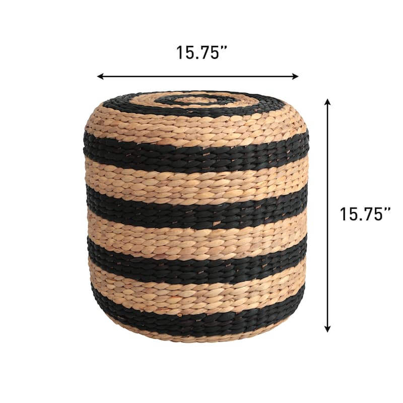 Aimee 15.7" Modern Minimalist Two-Tone Hand-Woven Hyacinth Stool