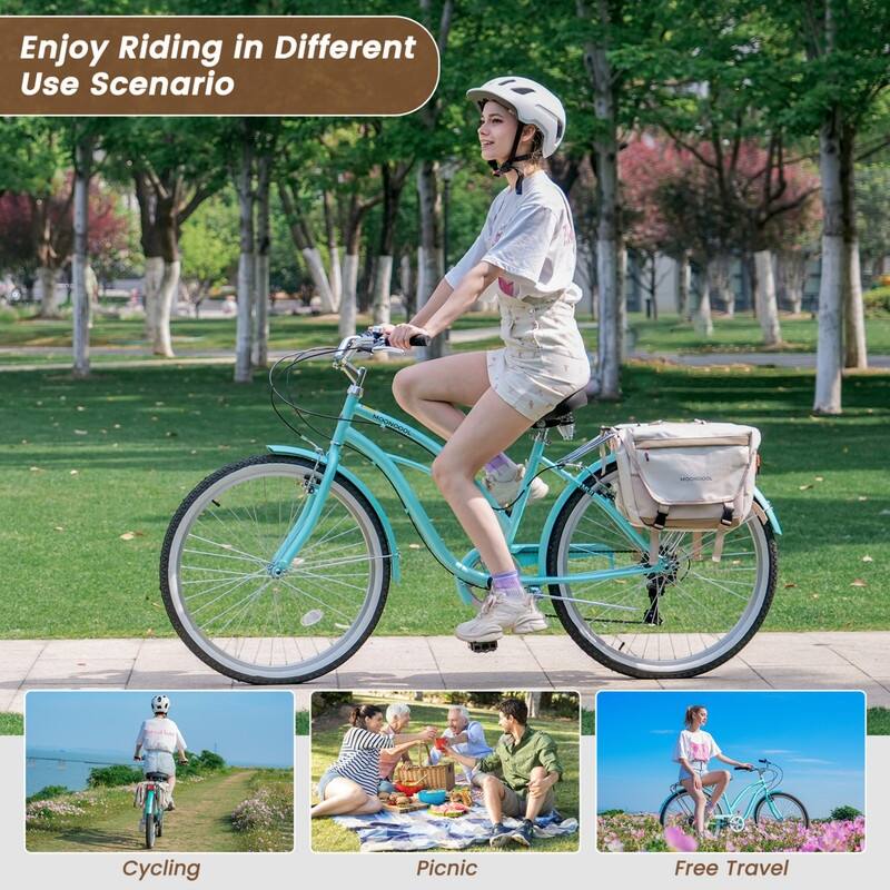 Beach Cruiser Bike for Women and Men, 24/26 Inch 7-Speed Adult Bicycle