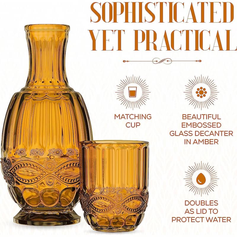 Elle Decor Bedside Water Carafe with Tumbler Matching Drinking Glass
